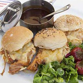 Pulled pork sliders garnished with cheese | Bidfood recipes