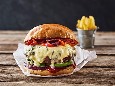 Homemade Burger with Blue Cheese and Bacon Recipe | Bidfood