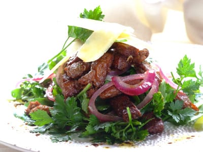 Fry's warm fresh rocket salad with Fry’s chunky strips