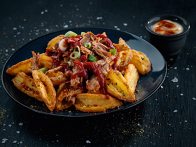 McCain buffalo chicken crispers with BBQ sauce