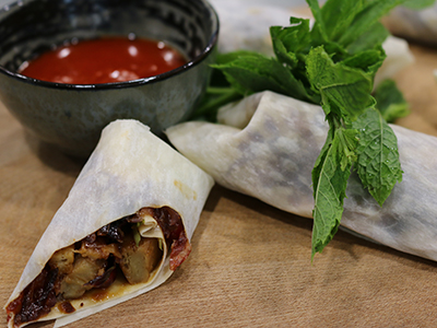 Duck style parcels with spicy cranberry relish