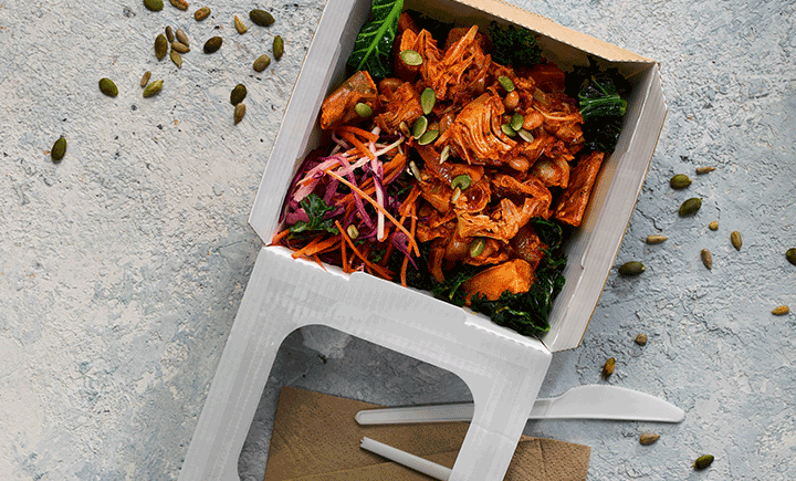 Sweet potato & kale hash – jackfruit tinga