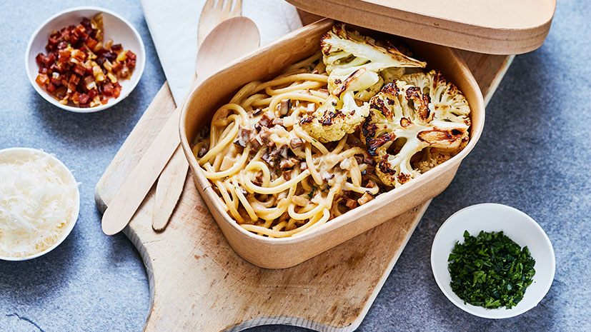 Vegan Spaghetti Carbonara with Flora Plant | Bidfood