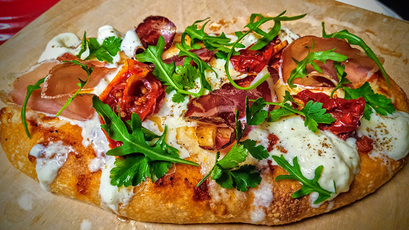 Arla Pro air dried pork and stracciatella pizza - Bidfood