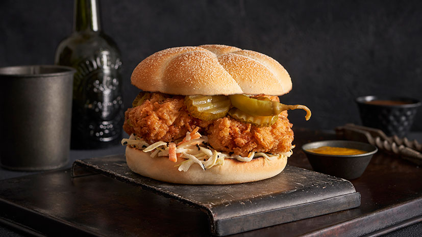 Tennessee hot chicken burger in an Americana gourmet burger bun - Bidfood