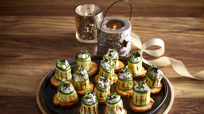 Grilled courgette, black olive, Philly and basil ‘cannelloni’ - Bidfood