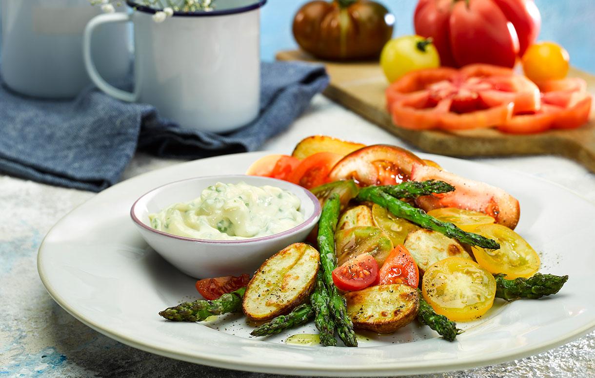 Roast Jersey royal asparagus with a feta bearnaise salad Bidfood