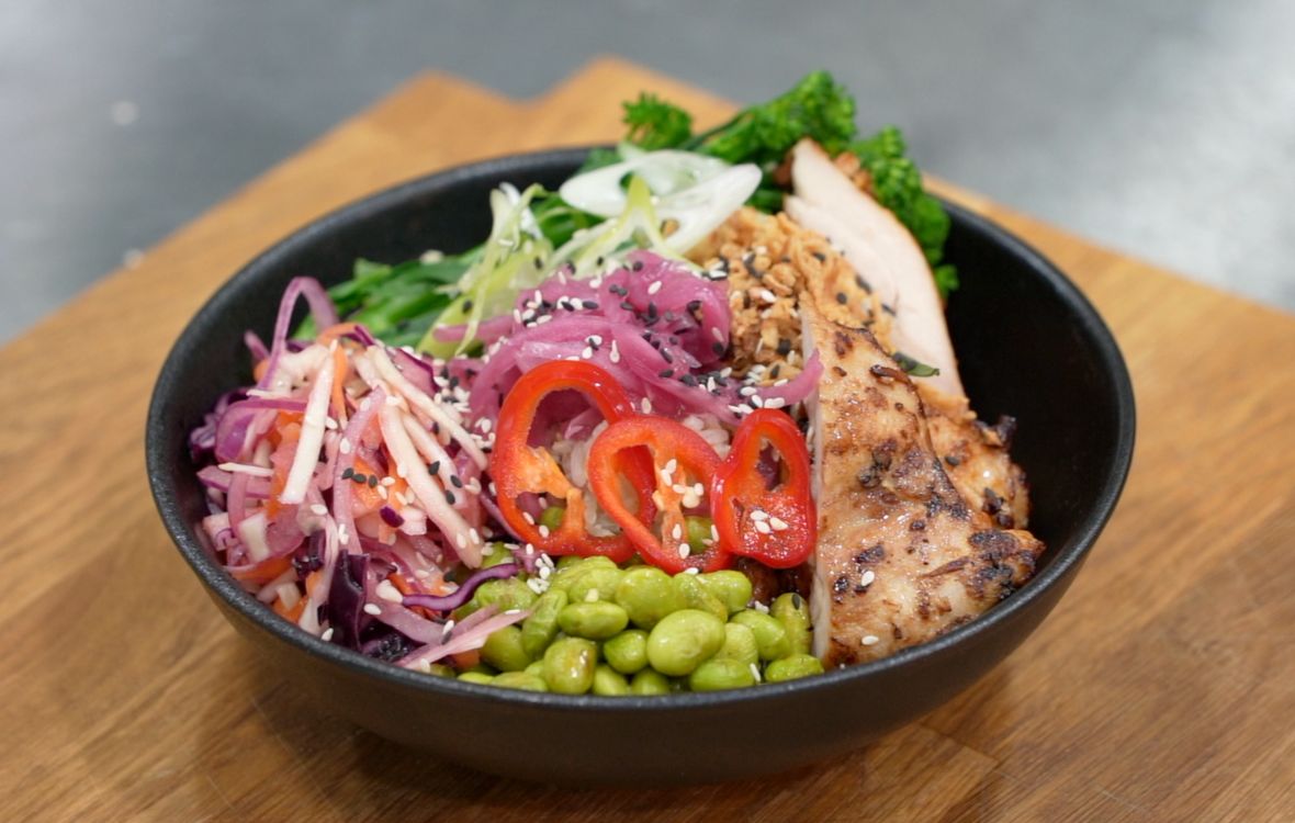 Soy glazed chicken and roasted edamame Buddha bowl - Bidfood | Recipe