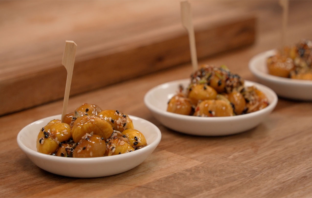 Glazed sticky chestnuts with sweet chilli and sesame - Bidfood