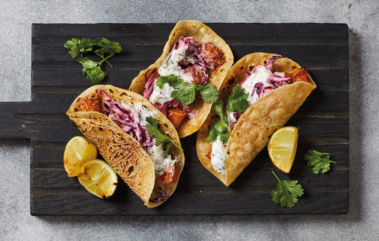 Hellmann’s chipotle vegan mayo marinated squash tacos with vegan mayo cabbage slaw - Bidfood
