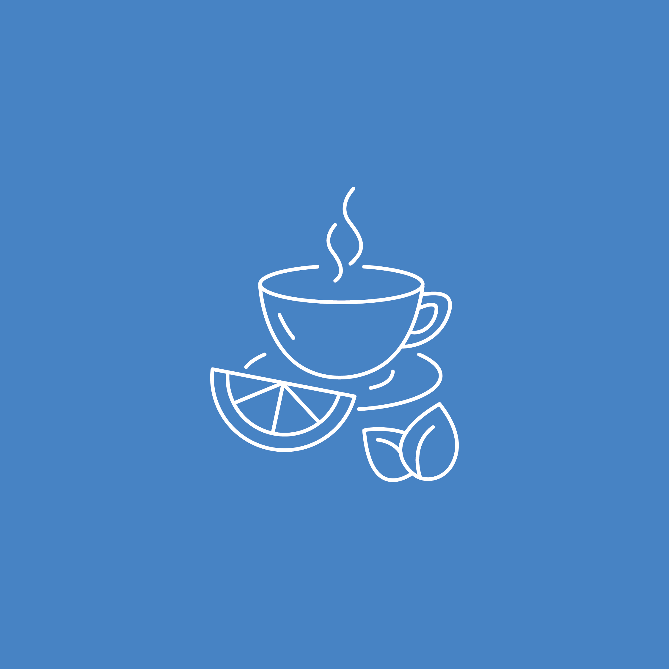 Icon of tea mug with a lemon slice and leaf